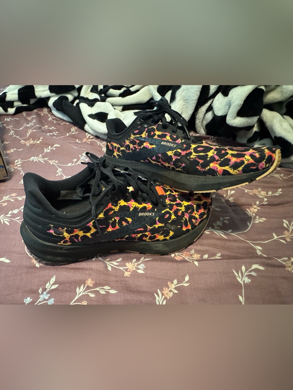 Brooks Women's Leopard-Print Running Shoes in Black, Pink & Yellow